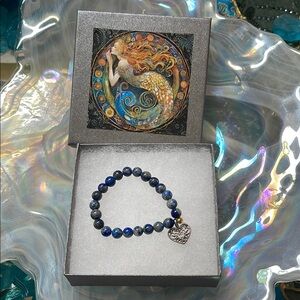 Blue Beaded Natural Sodalite Bracelet with Heart Charm